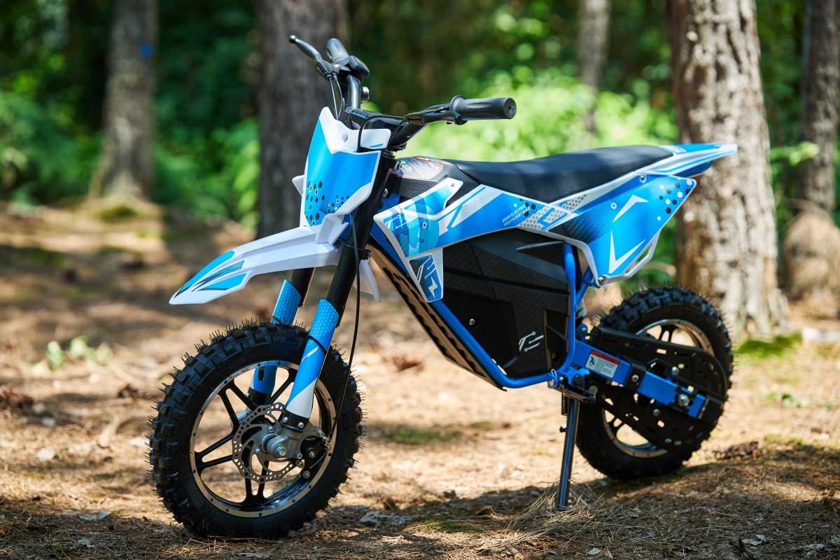 Electric Dirt Bike FR08DEB front suspension and disc brake detail