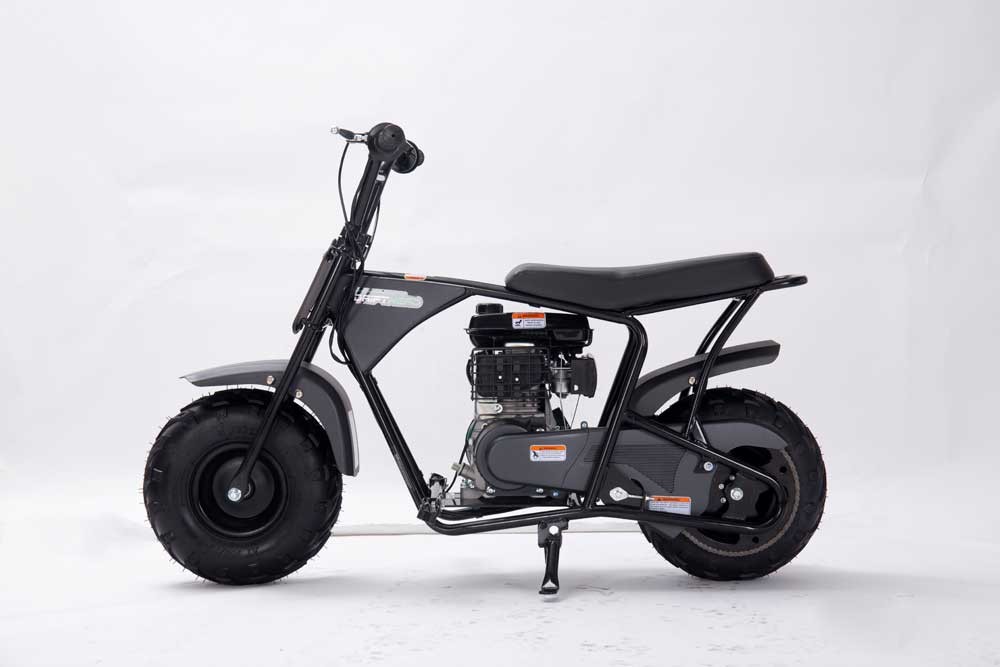 Gasoline Mini Bike FR100XMB side profile showing engine and chain drive