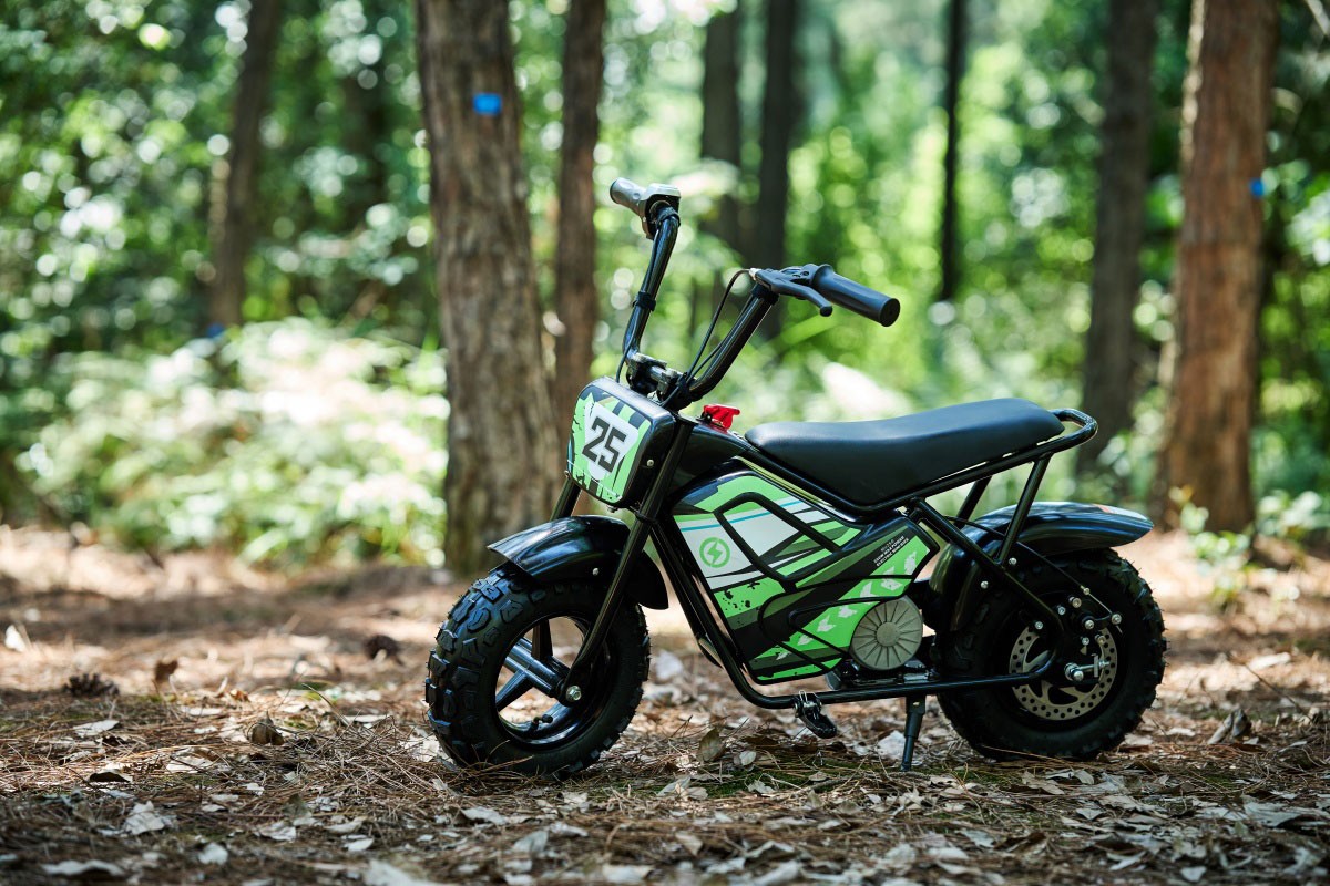 Electric Mini Bike FR025DMB standing on a forest floor