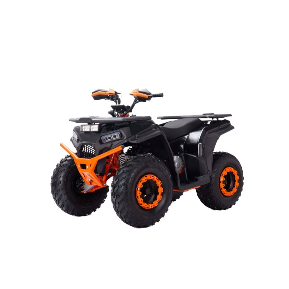 Studio product view of the 180cc gasoline utility ATV FR200ATV-UT, a heavy-duty work quad with front and rear racks and knobby off-road tires